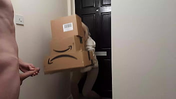 Super-naughty draining off fellow meets an Amazon delivery gal and she decides to help him jizm